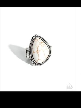 paparazzi Silver-Tone Ring with White Marbled Teardrop Stone